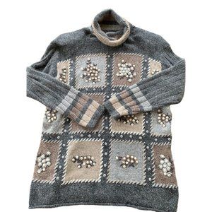 Vtg NELL Flowers by JG Hook Sz Large Gray Silk Angora Lambswool Blend Sweater